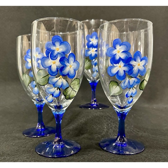 Vintage‎ Lennox Cobalt Blue Hand Painted Wine,Champagne Glasses - Picture 1 of 5